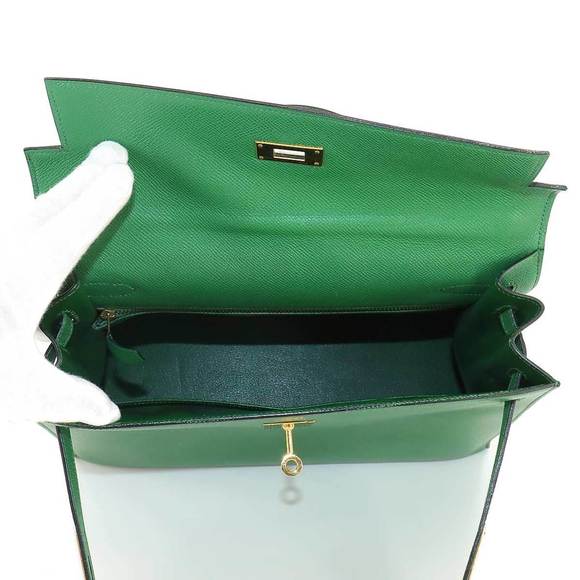 HERMES Kelly 32 2way hand shoulder bag Couchevel Epson Green 〇W engraved Out... - Picture 6 of 10